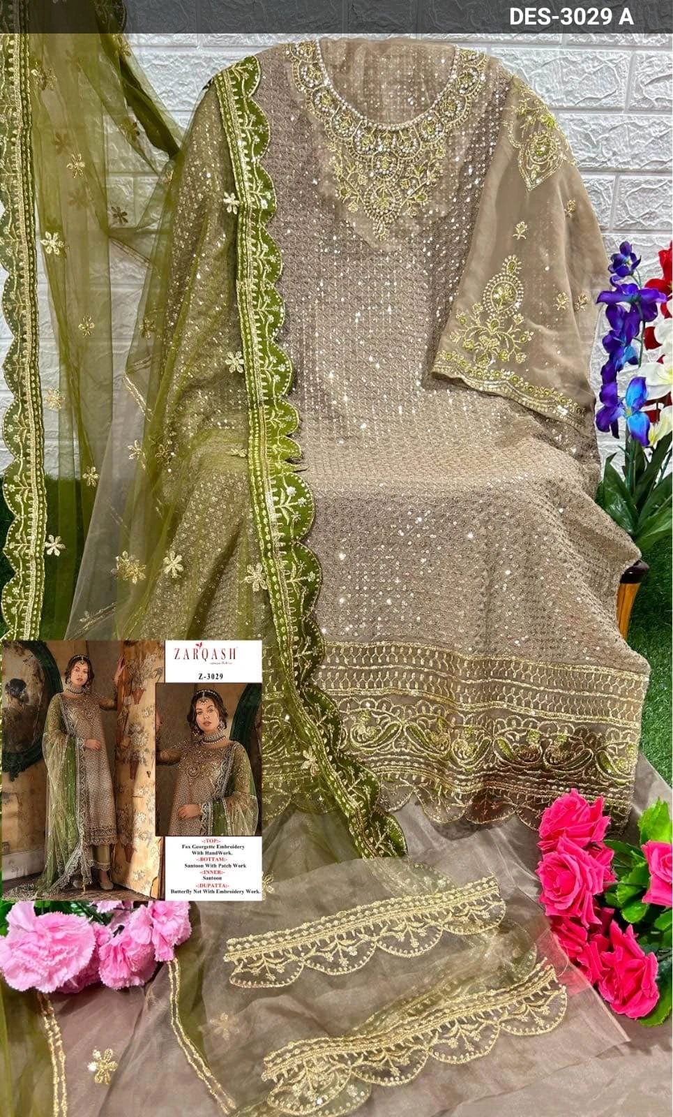 Zarqash D No 3029 Faux Georgette Wholesale Pakistani Salwar Suit Catalog — Wholesale Salwar Suits, MPA wholesale from Surat — view 2